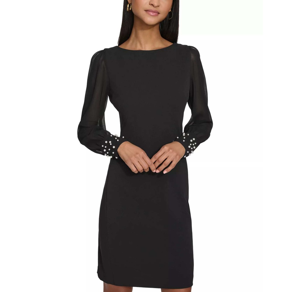 KARL LAGERFELD PARIS Scuba Crepe Chiffon Sleeve Sheath Dress Size 6